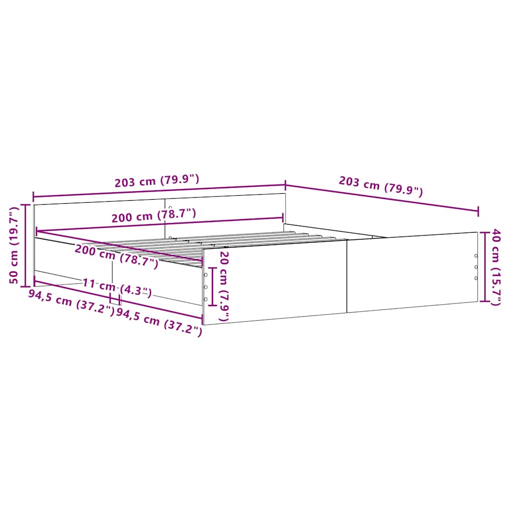 Bed Frame without Mattress Black Oak Look 200 x 200 cm