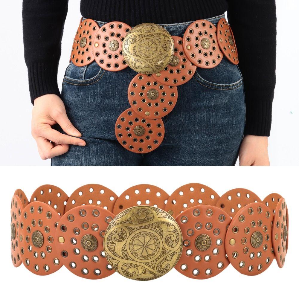 Western Style Disc Belt Y2K Wide Disc Belt Y2K Hollow Disc Belt Hollow Belt for Women