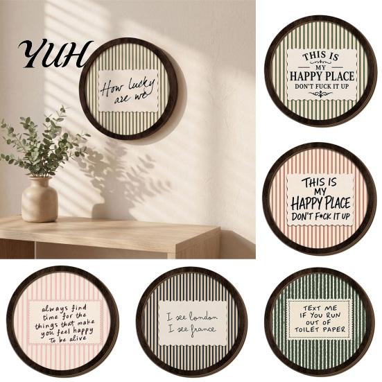 Modern Industrial Wall Decoration Retro Round Hanging Pendant, Wooden Striped Decor with English Slogans, Wood Stripe Picture Frame Ornament