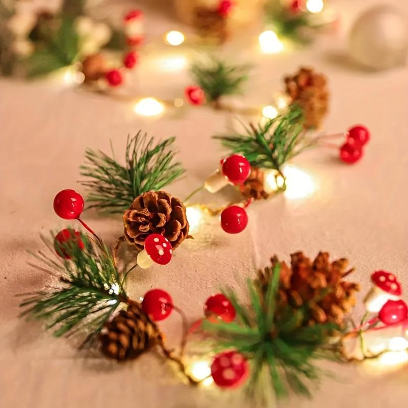 high quality1pc, Christmas Decoration Light String, Green Leaf Pine Needle (Plastic Pine Cone) Mushroom Light Decoration, New Year Decoration, No