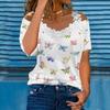 Summer V-neck Lace-trimmed Off-shoulder Short-sleeved Casual Women's T-shirts