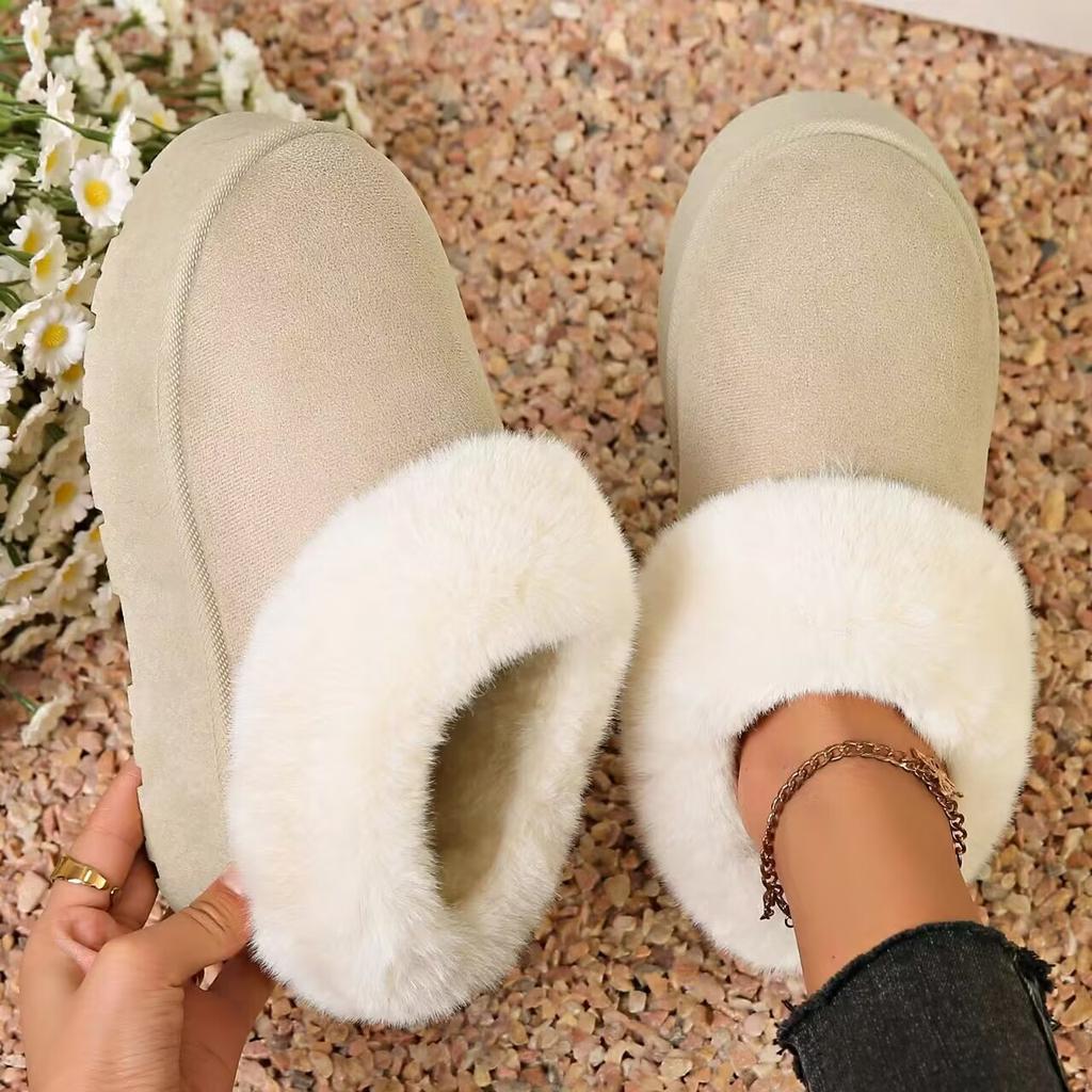 Fashion Fluffy Faux Fur Platform Snow Boots Women Thermal Plush Slip On Winter Boots Woman Thick Sole Non Slip Warm Cotton Padded Shoes