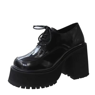 Модные женские туфли-лоферы на платформе 10 см, черные, на очень высоком толстом каблуке, для вечеринок и клуба, британские туфли-лодочки с квадратным носком и толстой подошвой