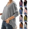 Fall Women's Solid Color Casual Loose V-Neck Large Size Long-Sleeved Bottoming Shirt Top