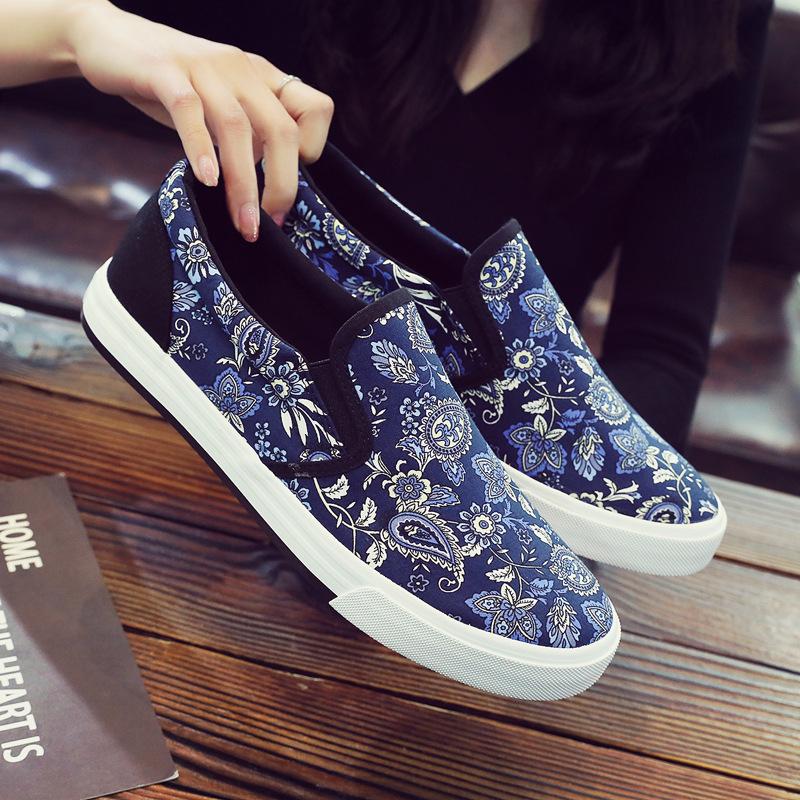 Новые летние цветочные тенденции модные повседневные туфли ленивые осенние мужские тканевые туфли дышащие классические парусиновые туфли без застежек