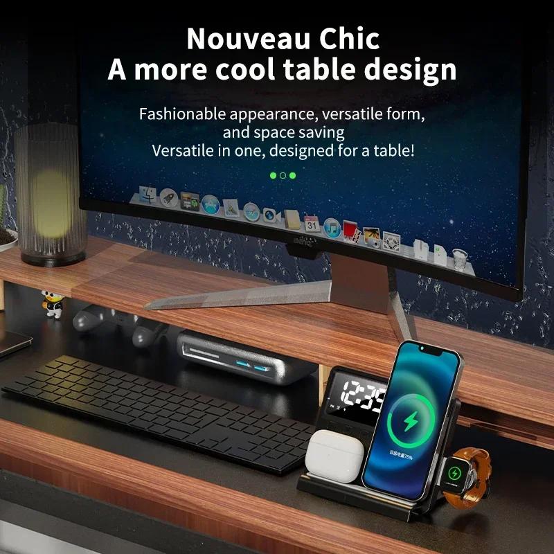 5 в 1 беспроводное зарядное устройство подставка быстрая зарядная док-станция для iPhone 16 15 14 13 12 11 Pro Max Watch Airpods Pro IWatch 8 7