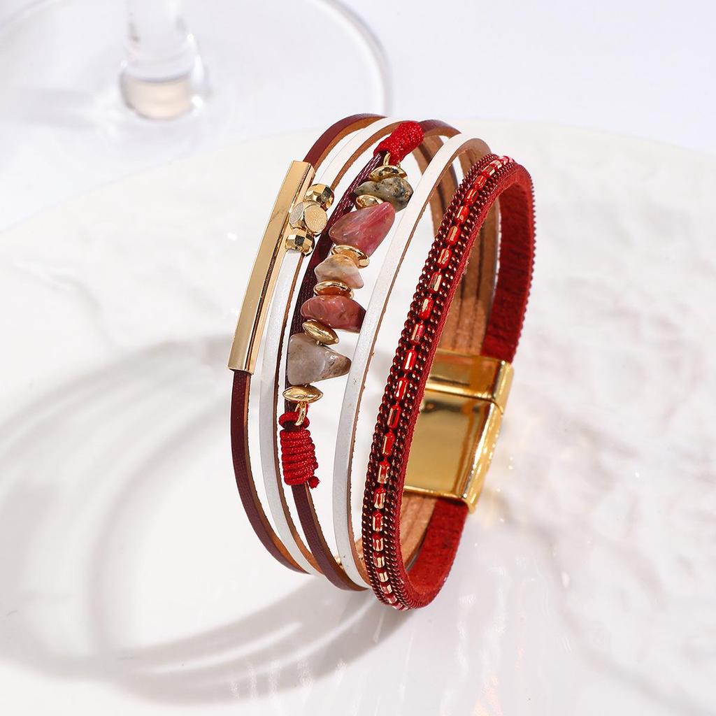 Богемский браслет из чипсов с цветовыми блоками и магнитной застежкой – ПУ кожа, трендовый нишевый дизайн