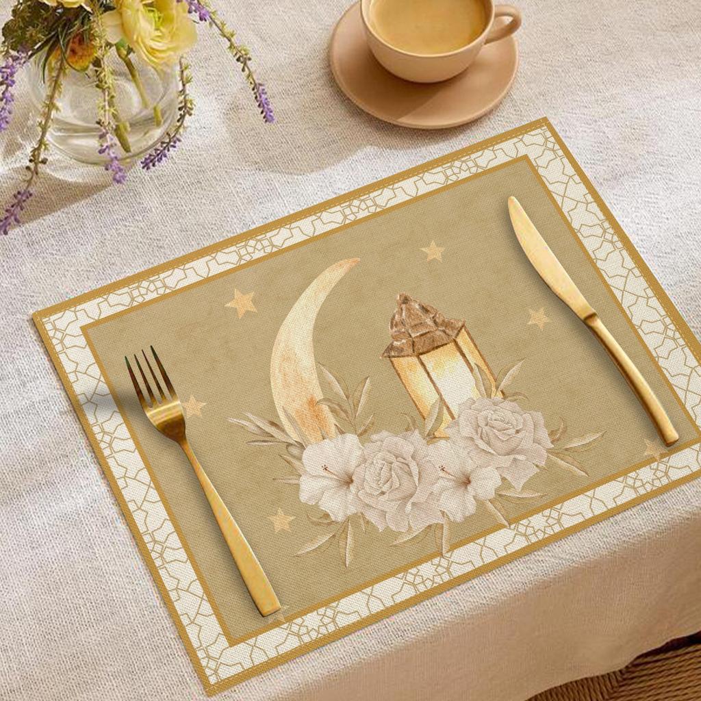 Middle East Festival atmosphere decoration Western food mat Moon oil lamp printing polyester placemat Kitchen tableware Anti-scalding and heat