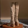 Модные женские длинные сапоги, сексуальные высокие каблуки, замшевые сапоги выше колена, осенне-зимние теплые туфли, женские тонкие высокие сапоги для вечеринок
