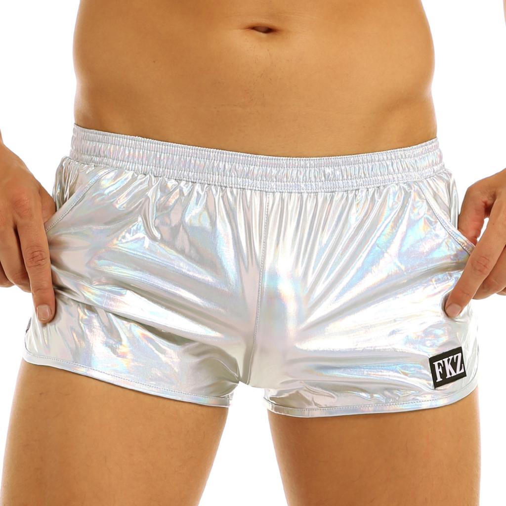 Men's Pants Shiny Metallic Low Rise Elastic Waistban Boxer Shorts Stage Performance Costume