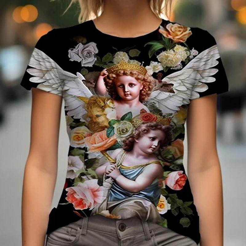 Женская футболка Angel Baby с 3D-принтом, повседневная футболка с короткими рукавами и круглым вырезом Y2K, уличная одежда Harajuku, футболка, женская одежда