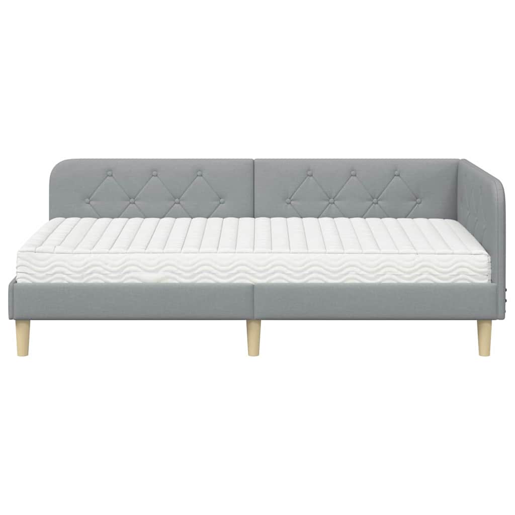 Corner Bed Frame Light Grey 90 x 200 cm Fabric