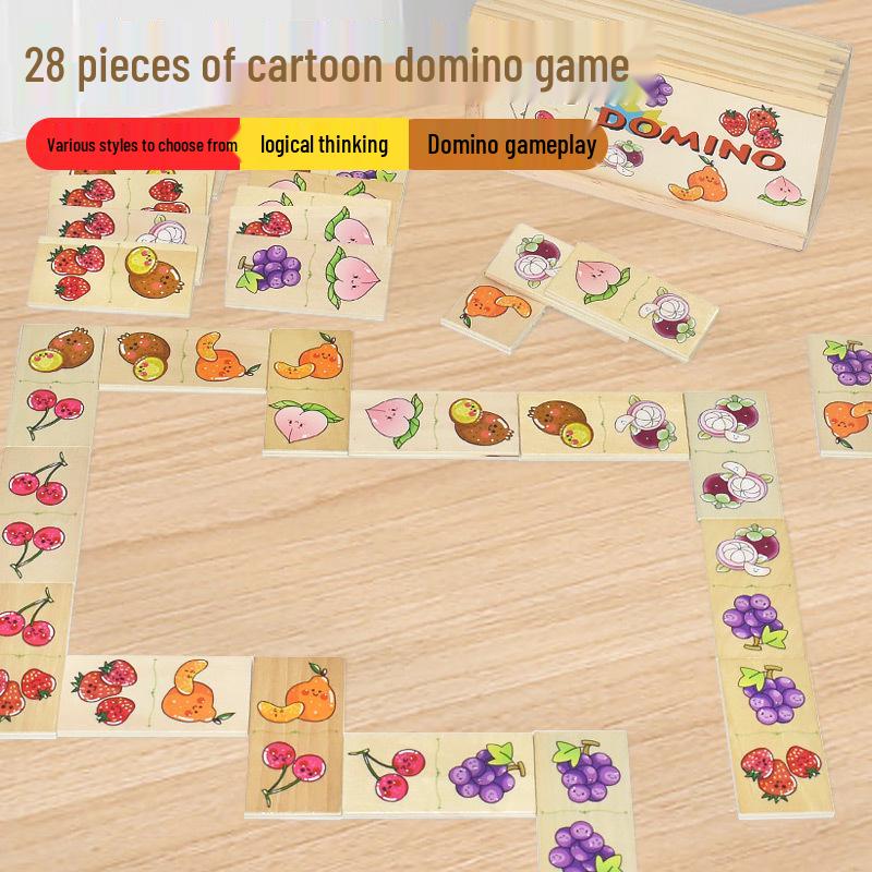 Набор домино-пазлов с животными и фруктами из 28 штук для детского сада
