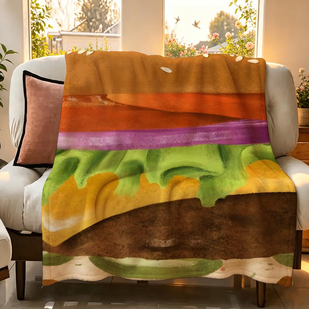 Food H hamburger p pizza Throw Flannel Throw Blanket Suitable for Sofa Living Room Bedroom