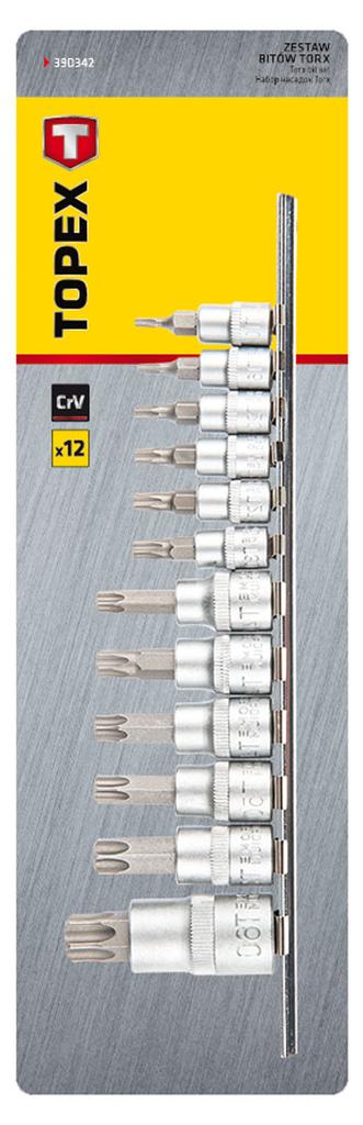 Torx bits with socket 1/4, 3/8, 1/2", set of 12