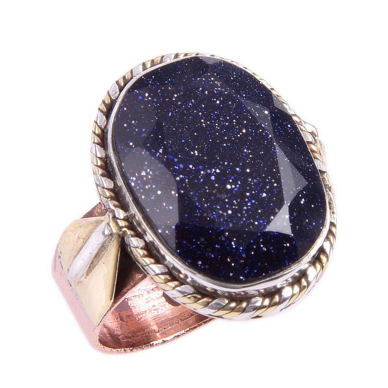 Кольцо в подарок из двухцветного серебра 925 пробы с натуральным солнечным камнем S.7 z5j94