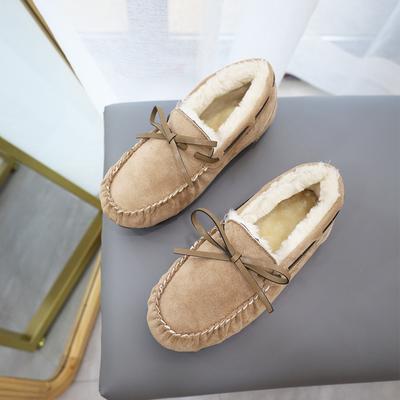 Большие размеры женские осенне-зимние хлопковые туфли с бантом для беременных женщин, удобные толстые мокасины с мягкой подошвой и флисовой подкладкой