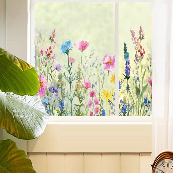Красочные цветочные статические наклейки двухсторонние водонепроницаемые цветы наклейки весенние окна цепляются за