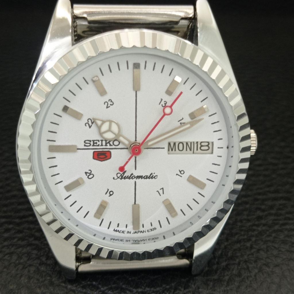 АВТОМАТИЧЕСКИЕ ВИНТАЖНЫЕ ВОССТАНОВЛЕННЫЕ SEIKO 5 6309A ЯПОНИЯ МУЖСКИЕ БЕЛЫЕ ЧАСЫ a442852-1