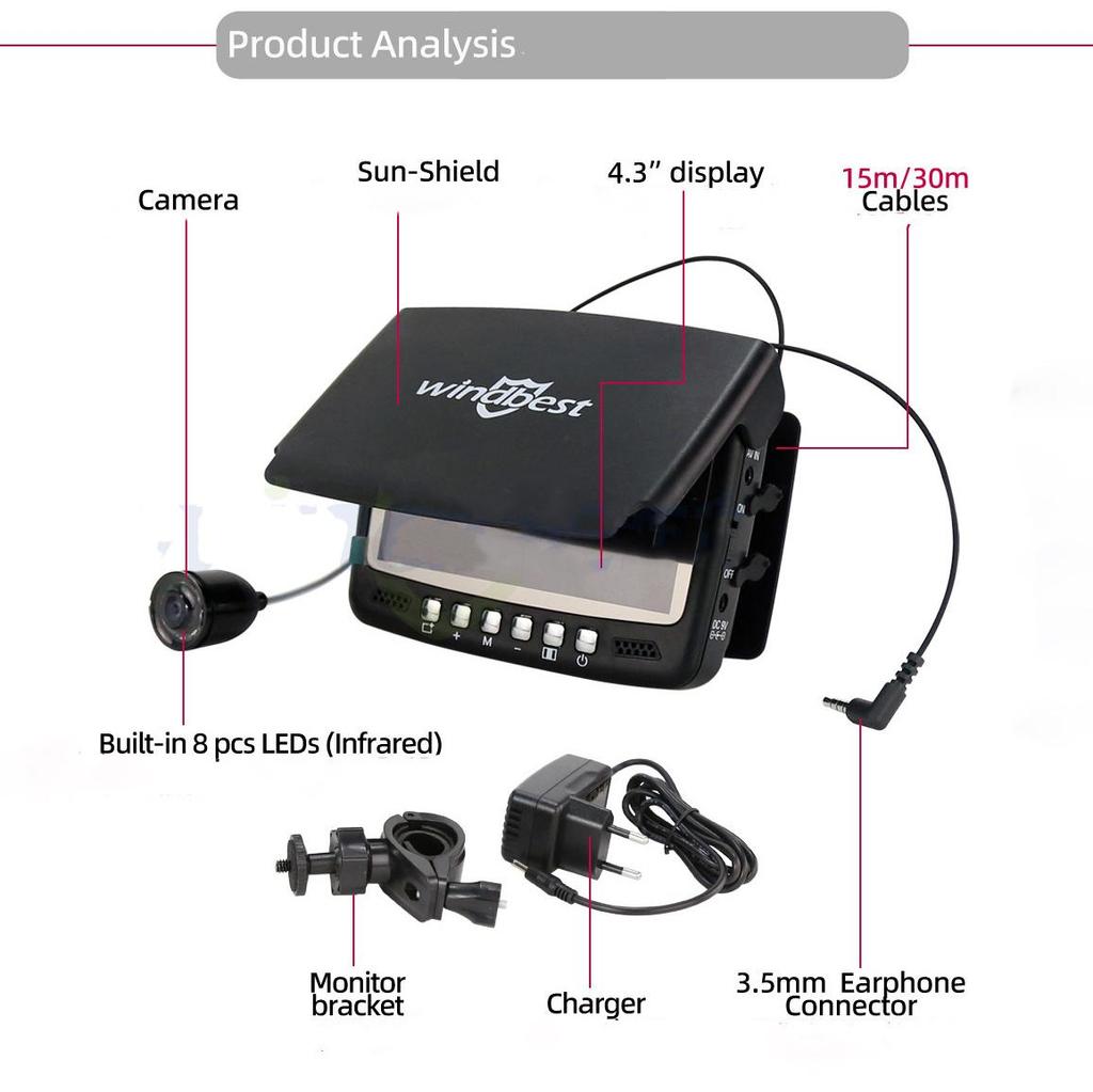 Рыболокатор высокой четкости, 4,3-дюймовый экран, устройство ночного видения, визуальное рыболовное устройство