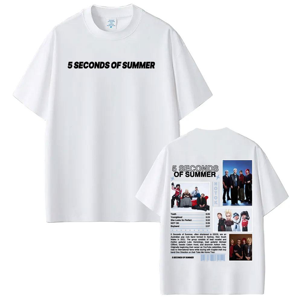 Футболка с мерчем группы 5 Seconds of Summer World Tour, унисекс, модная, в стиле хип-хоп, 100% хлопок, с коротким рукавом