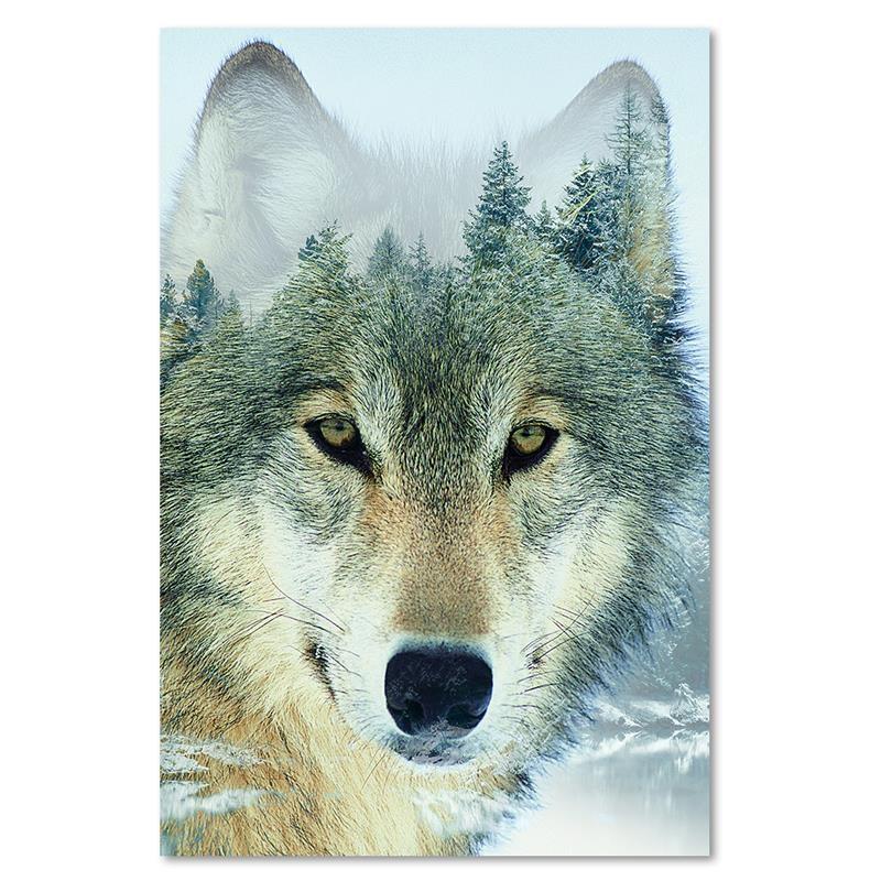 Canvas print, Wolf on forest background