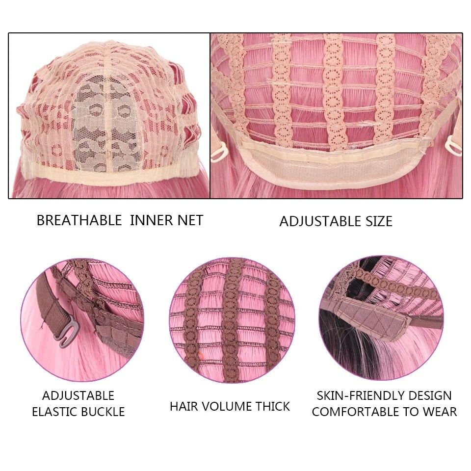 Синтетический длинный прямой розовый парик женский косплей парик с челкой термостойкое волокно повседневные накладные волосы для вечеринок