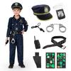 Костюм полицейского Buoniganuo для Хэллоуина, полицейский, длинный, темно-синий, сценическая школа, культурный, размер XS, 11 предметов, детский, костюм, детская форма, рукава,