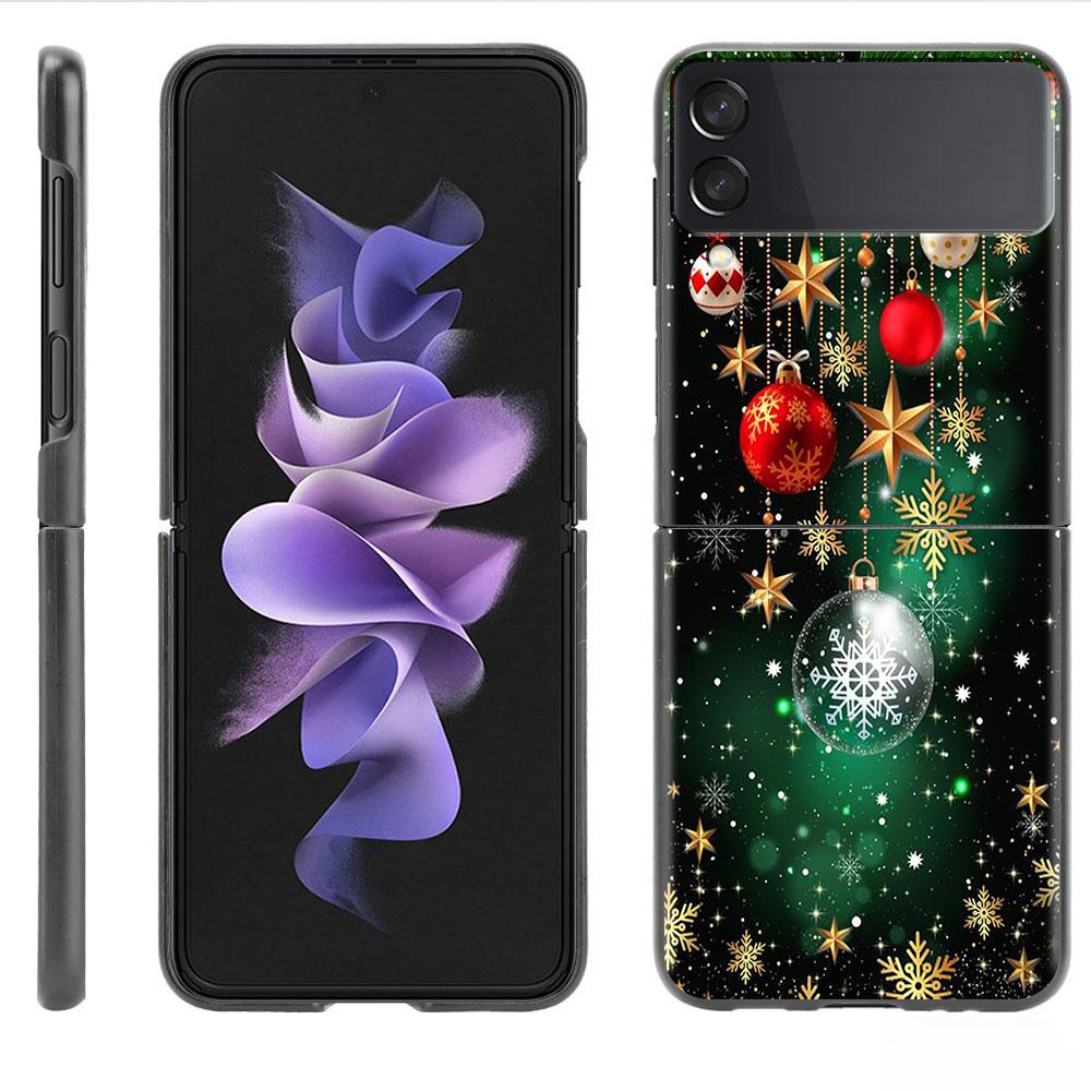 Снежный рождественский чехол для Samsung Galaxy Z Flip 3 4 5G черный жесткий корпус для телефона из ПК Z Flip4 роскошный сегментированный чехол