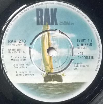 7-дюймовая пластинка HOT CHOCOLATE - Every 1's A Winner RAK270 RAK 1978 UK Soul/Funk б/у