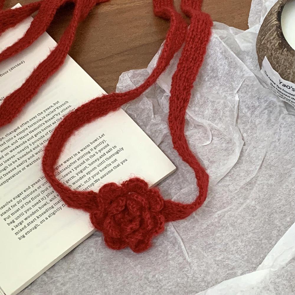 Handmade Crocheted Rose Wool Shawl Solid Color Long Narrow Scarves Knitted Scarf  Spicy Girl