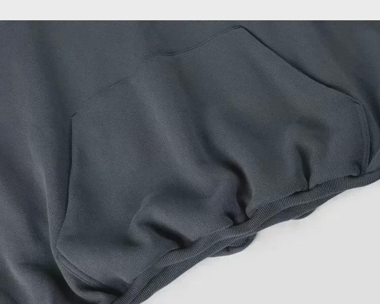 Винтажная американская серая мужская толстовка-пуловер с воротником-стойкой и капюшоном