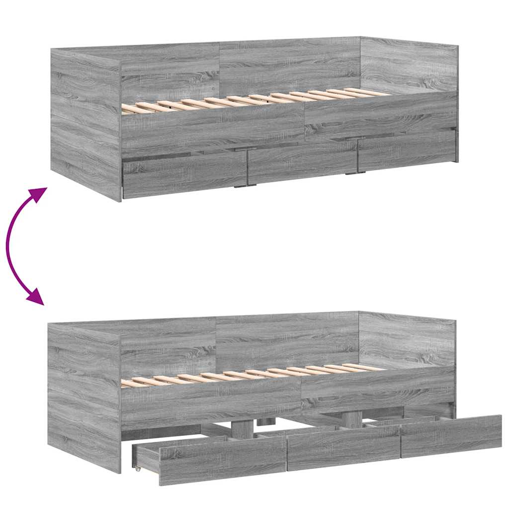 Daybed with Drawers without Mattress Grey Sonoma 90 x 190 cm