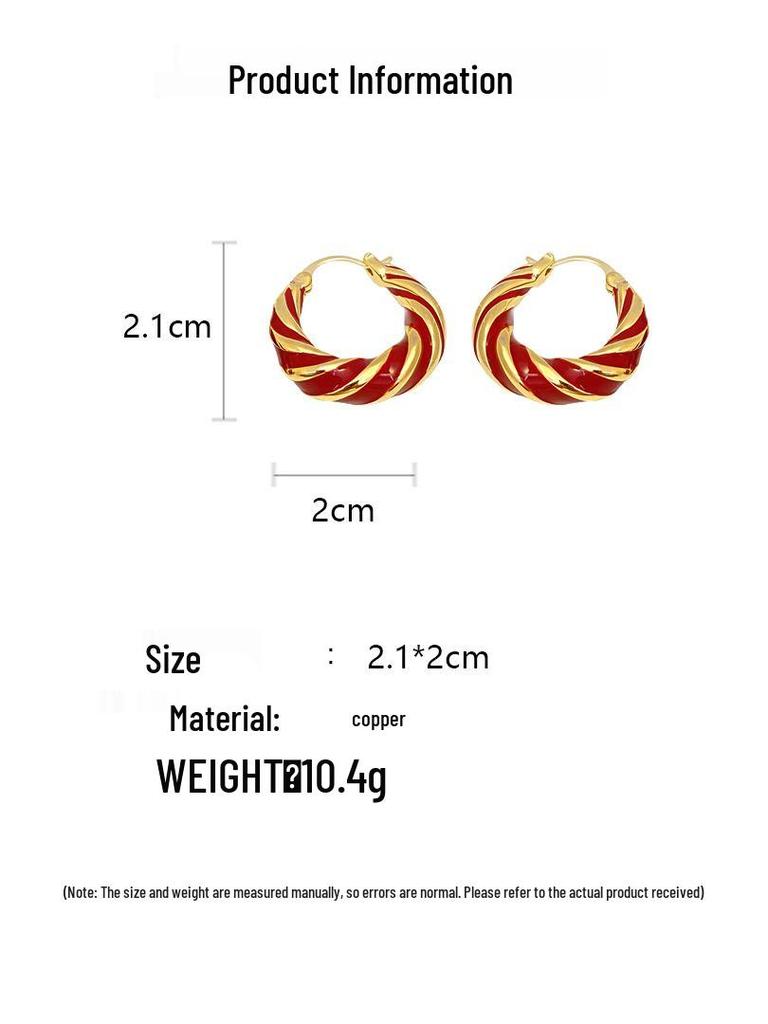 Серьги-кольца «Анкара Ред Дрип Глейз» в виде скрученного узла - Элитные эмалевые серьги-клипсы с цветными блоками.