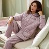 Pajamas Women'S Autumn And Winter Coral Fleece Three-Layer Padded Jacket Thickened Fleece Warm Flannel Loungewear Set