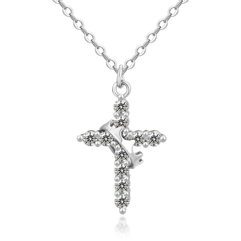 Crown Cross Rhinestone Inlaid Fashion Clavicle Necklace for Women