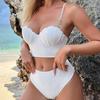2025 Women's Swimsuit, European and American Swimsuit, Two-piece Set, Solid Color Sexy Beach and Hot Spring Resort Bikini