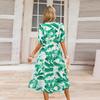 Summer Women's V-Neck Printed Dress A-Line Skirt