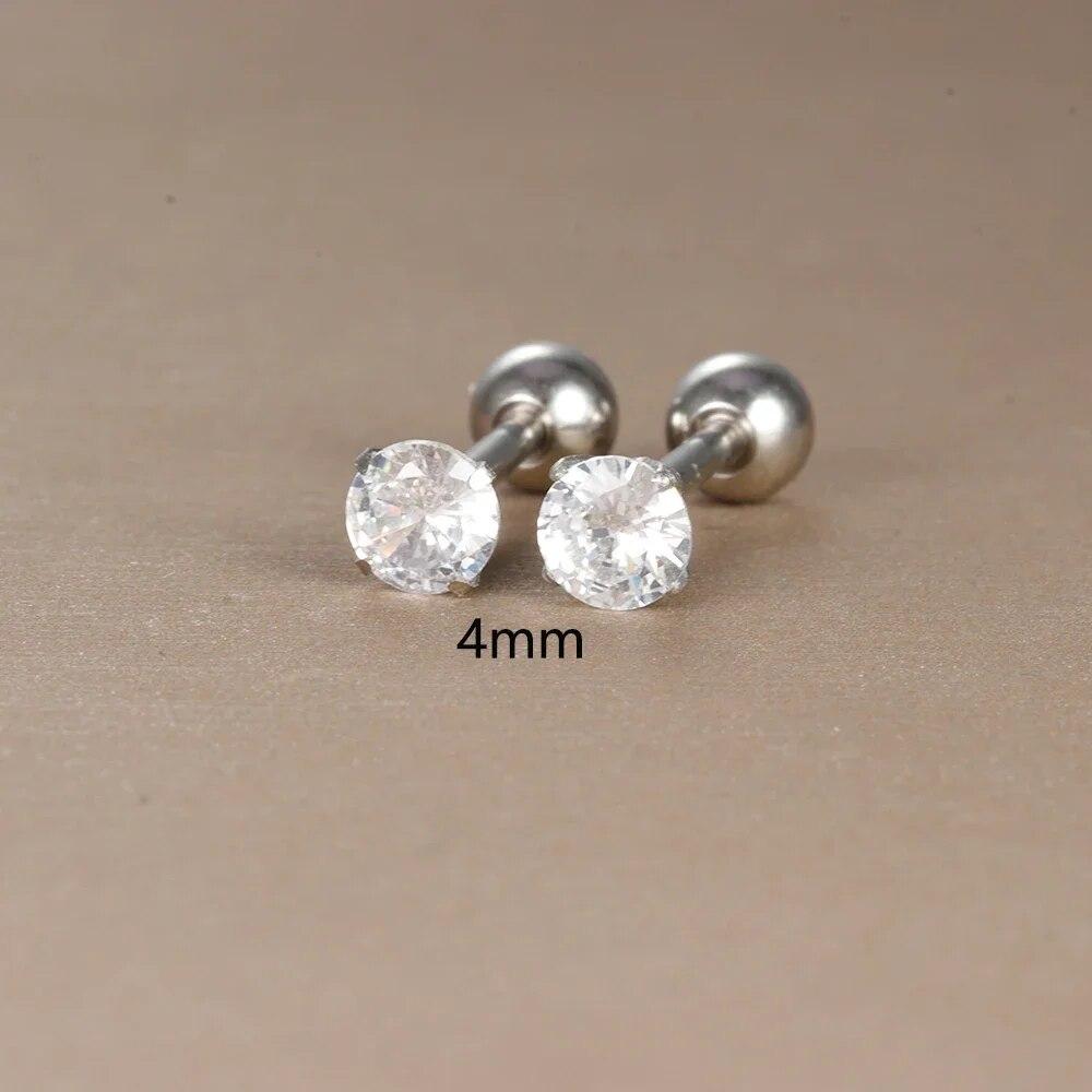 2 шт., серьги-гвоздики из нержавеющей стали 3/4/5/6 мм с 4 зубцами из циркона для женщин/мужчин, украшения для пирсинга козелка хряща