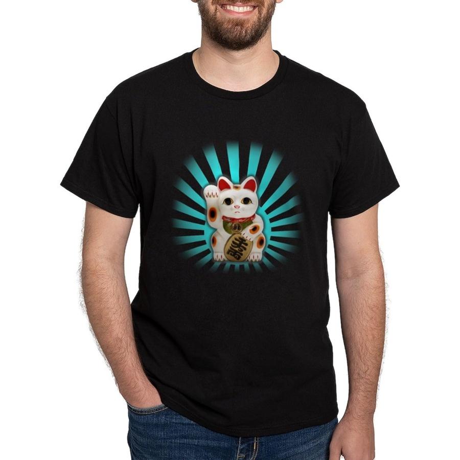 CafePress Счастливый Кот (Манеки Нэко) Темная футболка мужская 100% хлопок, Классическая темная футболка с принтом
