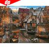 Small Town Scenery Paint Canvas Hand Painted Wall Art Landscape Oil Pictures By Numbers Gift