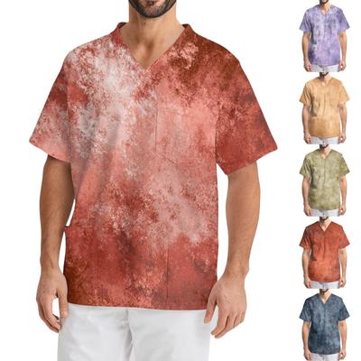 Мужская рабочая блузка с короткими рукавами и v-образным вырезом с принтом, топ с нагрудным карманом