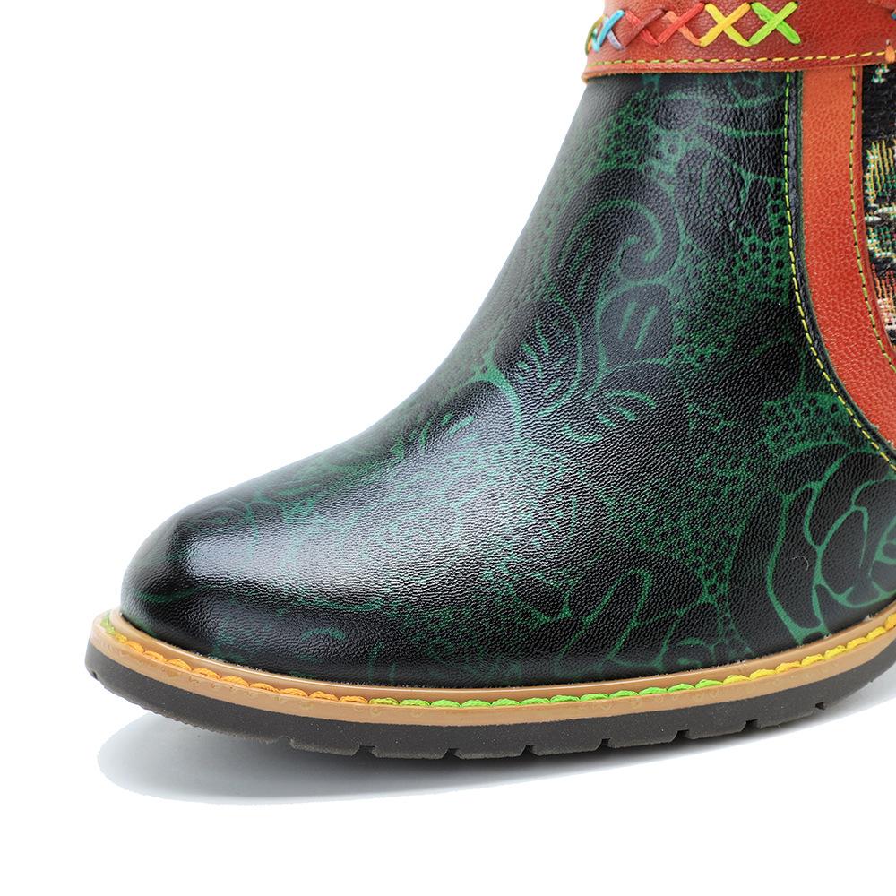 Johnature Сапоги из натуральной кожи. Модные женские туфли на высоком каблуке. Короткие сапоги в стиле ретро с заклепками в стиле пэчворк.