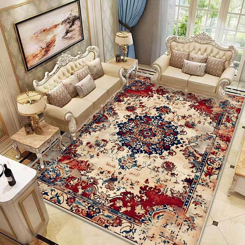 Persian Retro Carpet Living Room Aesthetic Decoration Home Bedroom Non-slip Washable Floor Mats Large Area Flannel Rug Cloakroom