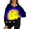 Women's Fashion Casual Long Sleeve Halloween Printed Zipper Turtleneck Drop Shoulder Sweatshirt Top
