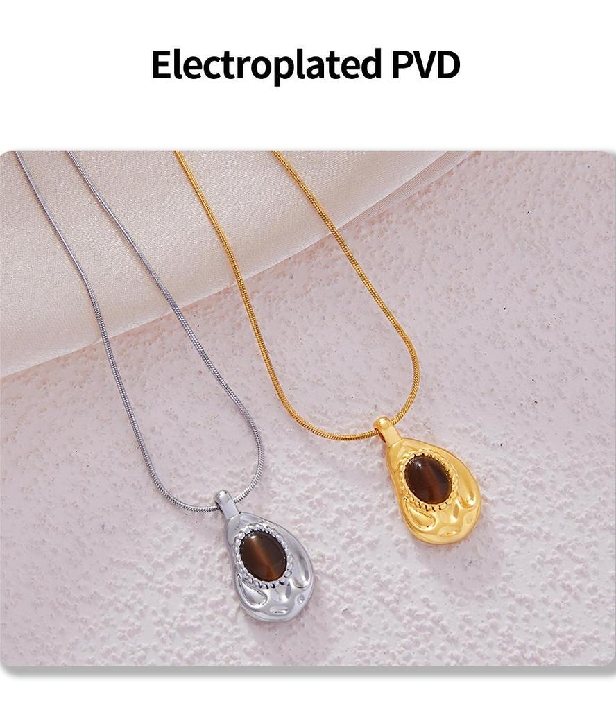 Европейская и американская подвеска-ожерелье из камня тигровый глаз с цепочкой из нержавеющей стали с 18-каратным золотым покрытием
