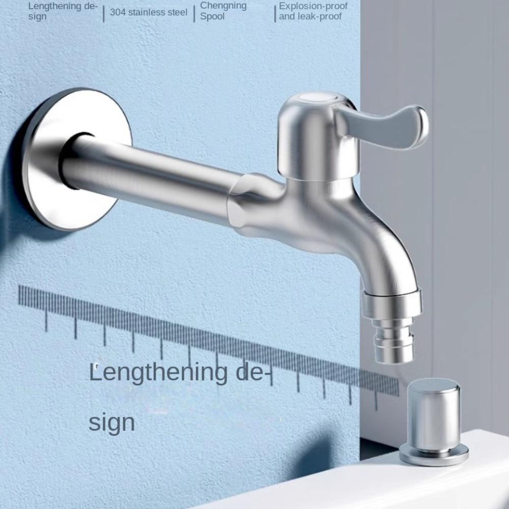 Lengthened Bathroom Faucet 304 Stainless Steel Washing Machine Tap Wall Mounted Faucet  Hose Spigot
