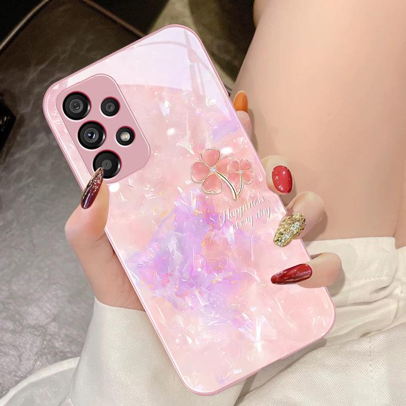 Чехол для телефона из закаленного стекла с двойным клевером для Samsung Galaxy S10 4G S20 11E 30 S21 21Fe 22 S24 Pro S23 Ultra 5G S8 S9