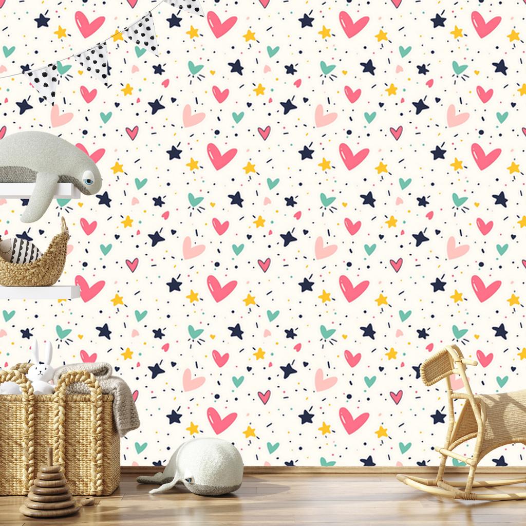 Love Wallpaper White, Coral and Light Gray 50x1000