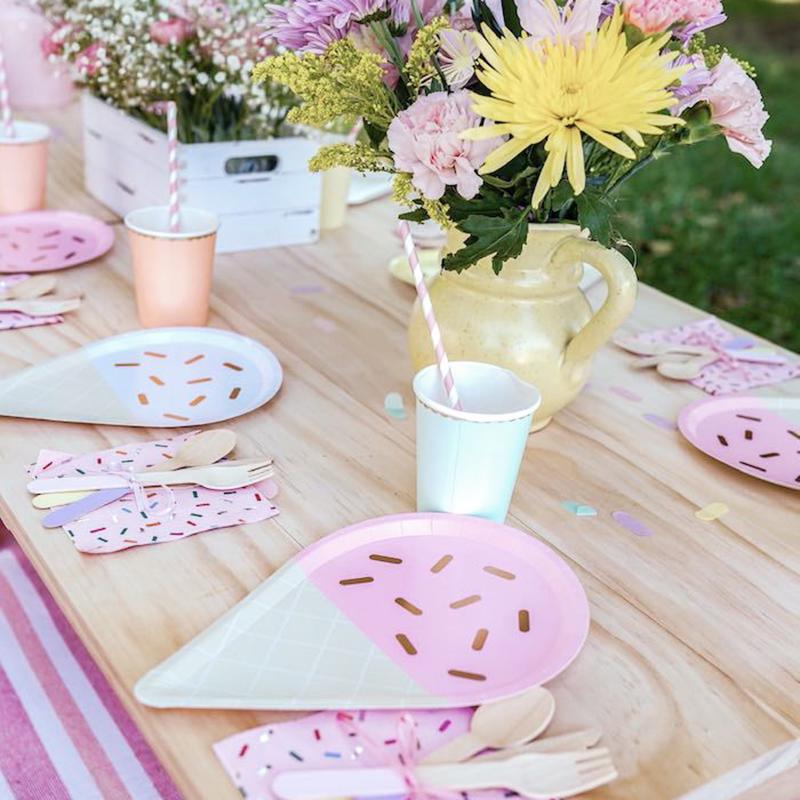 6 шт. одноразовых тарелок для мороженого, набор разноцветных бумажных тарелок, летние принадлежности для карнавала и дня рождения с мороженым